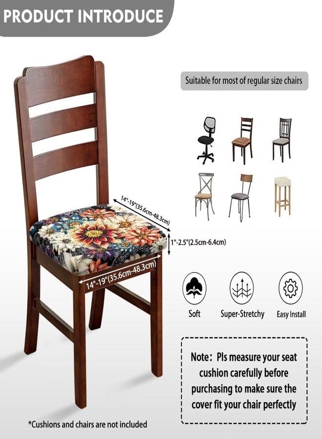 Wanzuoeng Chair Seat Slipcover Protector for Dining Chair with Bohemian Mandala Flower Print, Comfy Soft Dining Room Chair Eat Cover with Elastic Bottom Stretch Kitchen Chair Seat Cover - Image 5